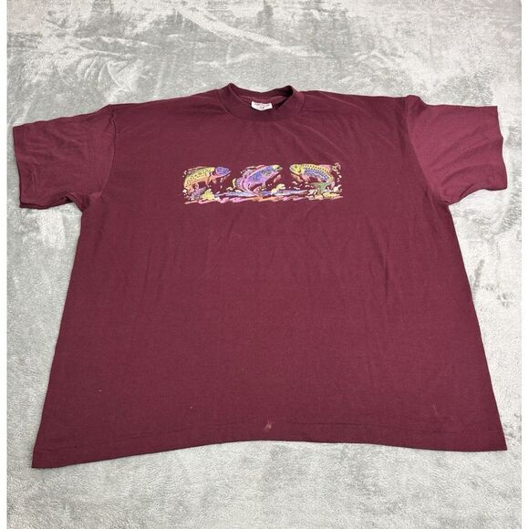 Vintage 90s Fish Nature Short Sleeve T Shirt Men's Size XL Red - Picture 1 of 11